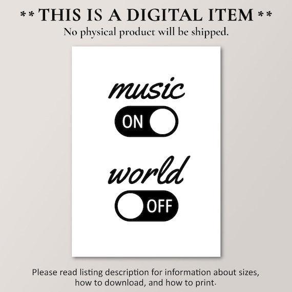 Music on World Off, Unique Audiophile Wall Art, Music Lover Gift