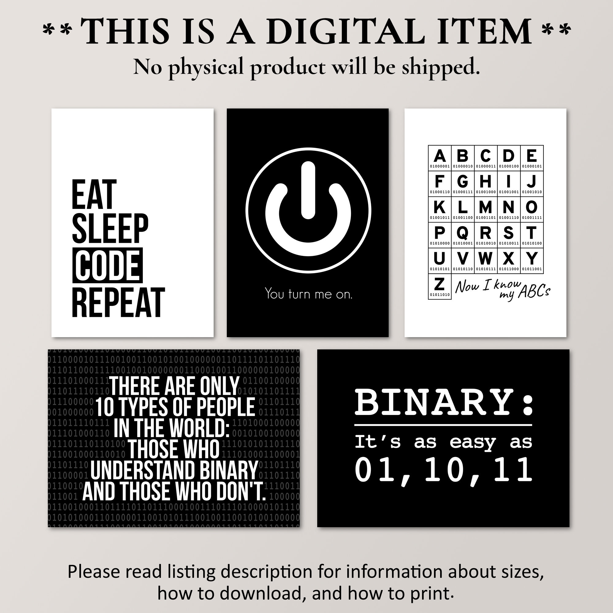 Set of 5 Computer Geek Posters, Nerdy Computer Science Office Décor ...