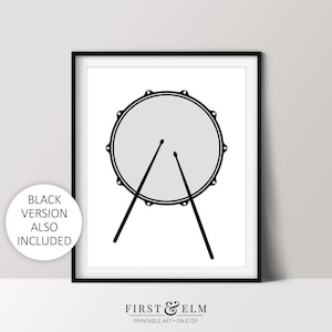 Minimalist Drum Art, Music Studio Décor, Snare Drum Poster, Printable Download