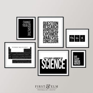 Science Classroom Décor, Set of 6 Prints, High School Teacher Gifts, Instant Download
