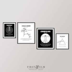 Famous Scientists, Set of 4 Prints, Science Teacher Gift, Nerdy Home Décor, Instant Download