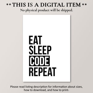 Eat Sleep Code Repeat Poster, Computer Lab Décor, Programmer Print ...