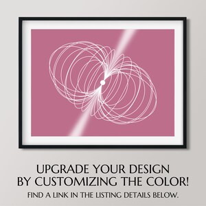 May include: Abstract art print featuring a white geometric design on a pink background. The design resembles a series of overlapping circles.