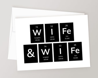 Science Nerd Wife & Wife Card, LGBT Wedding, Unique Greeting for the Brides, Printable Download