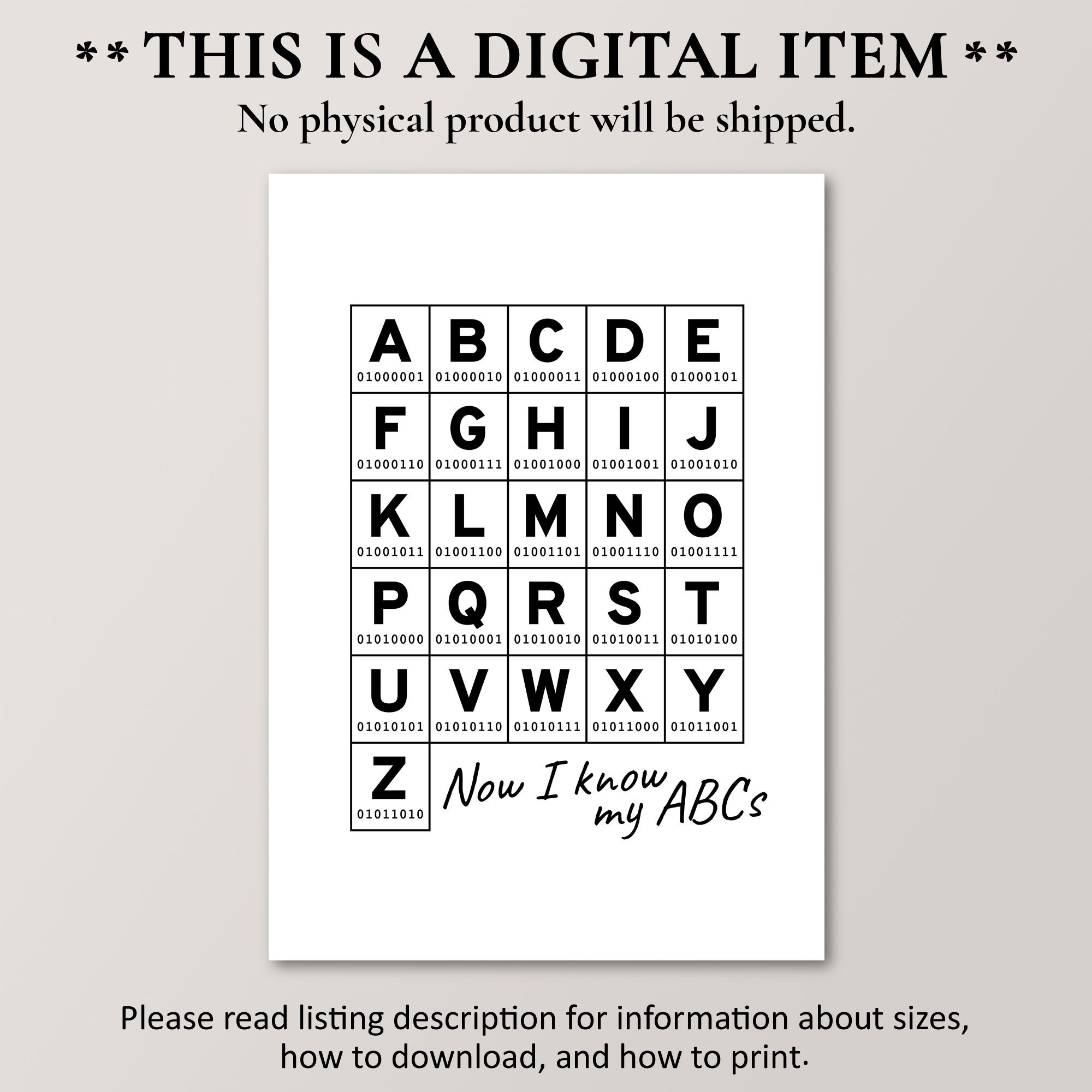 Binary Code Alphabet Unique ABC Poster Computer Lab Décor | Etsy