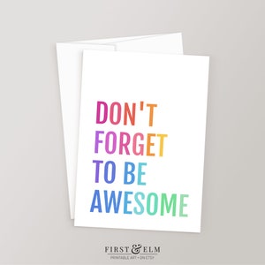 No te olvides de ser impresionante, tarjeta de felicitación en blanco, mensaje de aliento, descarga imprimible