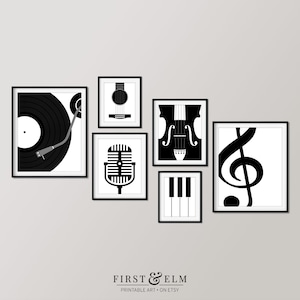 Music Lover Gallery Wall, Set of 6 Prints, Musical Instruments, Minimalist Printable Home Decor