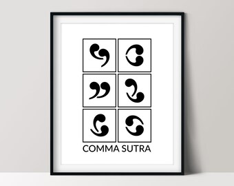 Comma Sutra Poster, Printable Download, Funny Bedroom Décor, Adult Humor