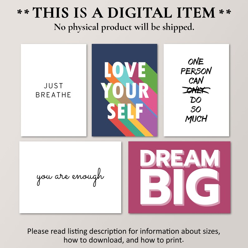 Inspirational Gallery Wall Set of 5 Prints Motivational Etsy