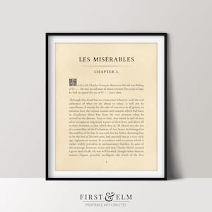 Les Misérables Print, First Page of Book, English Teacher Gift, Printable Bookworm Art