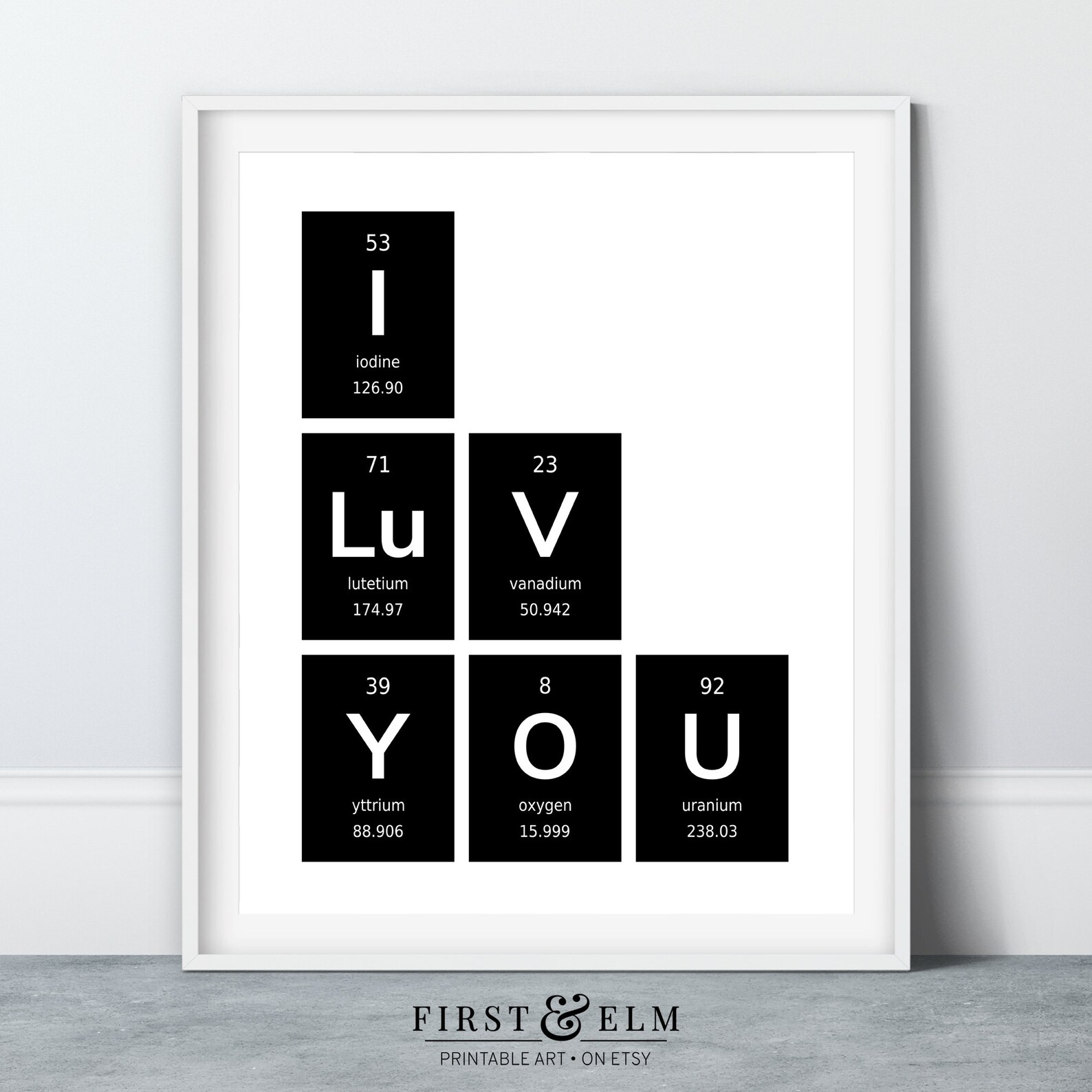 I Love You Poster Periodic Table of Elements Science Nerd Etsy