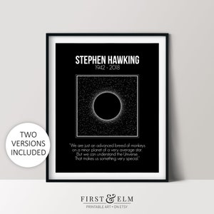 Stephen Hawking Print, Black Hole Wall Art, Famous Scientists, Instant Download