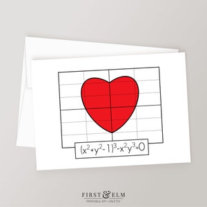Cartão bonito do nerd da matemática, gráfico do coração da equação da matemática, cartão romântico imprimível