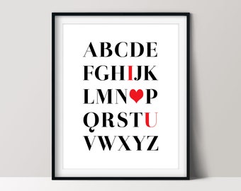 Alphabet I Love You Poster, Baby Room Wall Art, Kids Playroom Décor, Instant Download