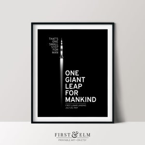 One Giant Leap for Mankind, Moon Landing Print, Astronomy Wall Art, Instant Download, Apollo 11 Poster