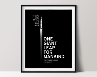 One Giant Leap for Mankind, Moon Landing Print, Astronomy Wall Art, Instant Download, Apollo 11 Poster