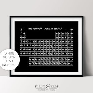 B&W Science Art, Periodic Table of Elements Print, Chemistry Teacher Gift, Printable Home Decor