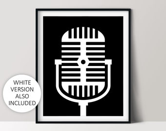 Plakat z mikrofonem, sztuka studia nagraniowego, wystrój domu dla miłośników muzyki, natychmiastowe pobieranie
