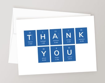 Printable Nerdy Thank You Card, Periodic Table of Elements, Science Geek Greeting, Instant Download
