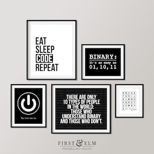 Set of 5 Computer Geek Posters, Nerdy Computer Science Office Décor, Downloadable Prints
