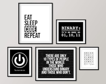 Set of 5 Computer Geek Posters, Nerdy Computer Science Office Décor, Downloadable Prints