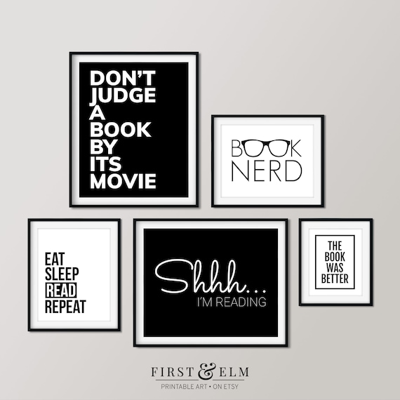 Book Lover Posters, Set of 5 Prints, Home Library Décor, English Teacher Gift, Instant Download