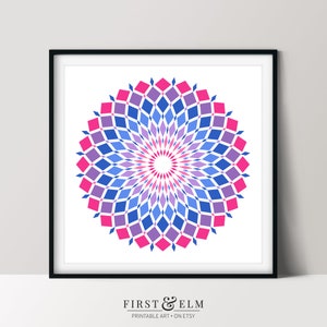 Subtle Bisexual Pride Mandala Art, Bi Aesthetic LGBT Home Décor, Instant Download