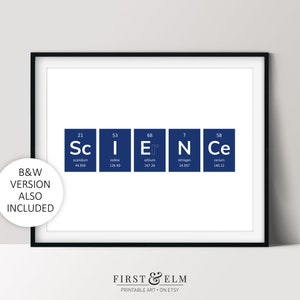Science Wall Art, Chemistry Poster, Periodic Table, Unique Nerd Gifts, Instant Download