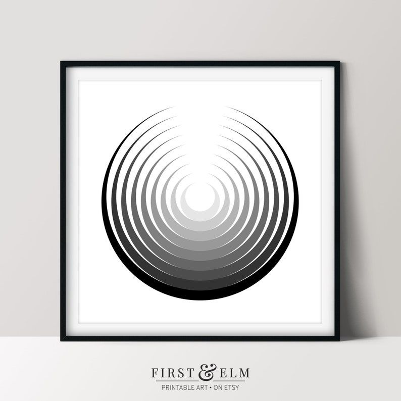 Black and White Abstract Circle Art Minimalist Design Etsy