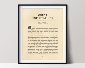 Great Expectations, First Page of Book, Gifts for Readers, Library Décor, Instant Download