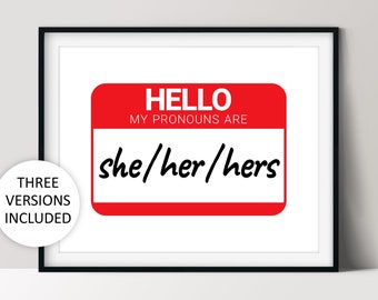Hello My Pronouns Are, Printable Trans Pride Poster, Genderqueer, Non Binary Wall Art