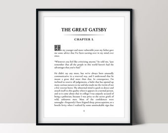 The Great Gatsby Print, First Page of Book, English Teacher Gift, Printable Home Decor