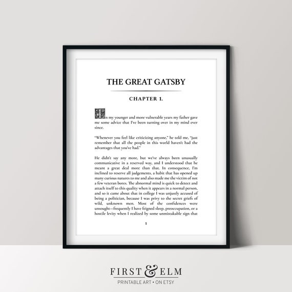 The Great Gatsby Print First Page of Book English Teacher Etsy