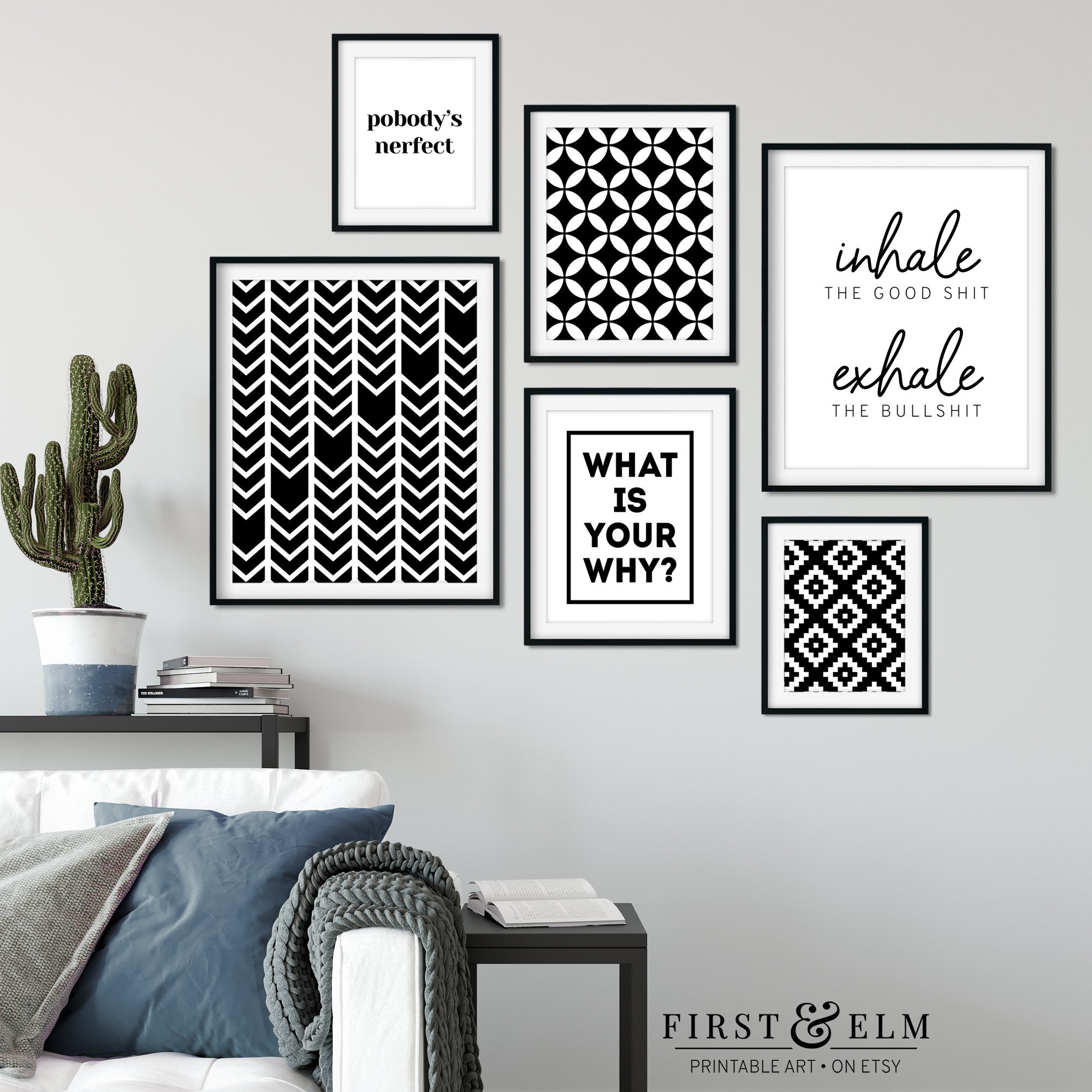 Set of 6 Prints Art and Motivational Sayings Black and White - Etsy UK