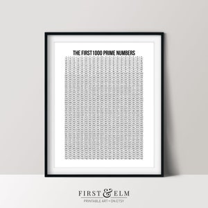 First 1000 Prime Numbers Poster, Mathematics Print, Math Nerd Gifts, Instant Download