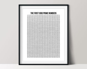 First 1000 Prime Numbers Poster, Mathematics Print, Math Nerd Gifts, Instant Download