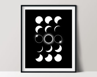 Solar Eclipse Print, Outer Space Wall Art, Minimalist Poster, Digital File