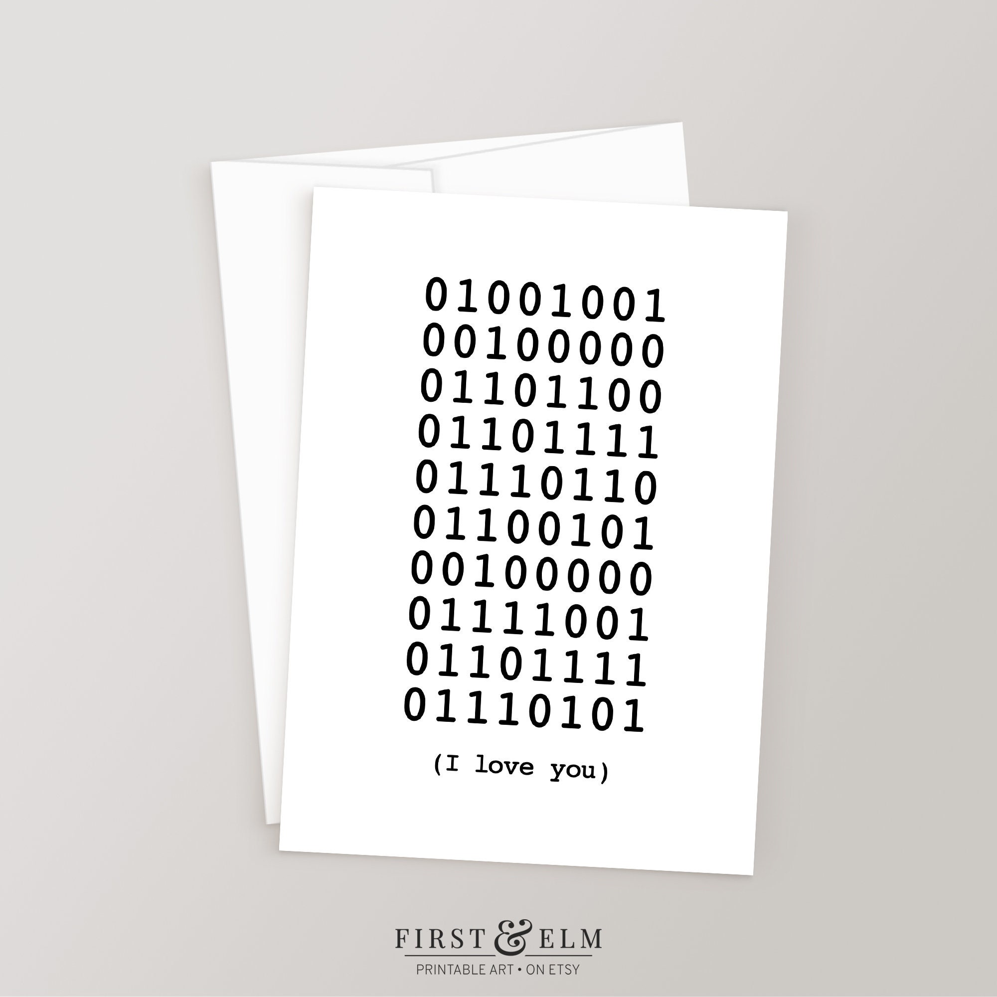 Binary Code “I Love You” Card, Nerdy Greeting for Any Occasion, Printable Blank Card