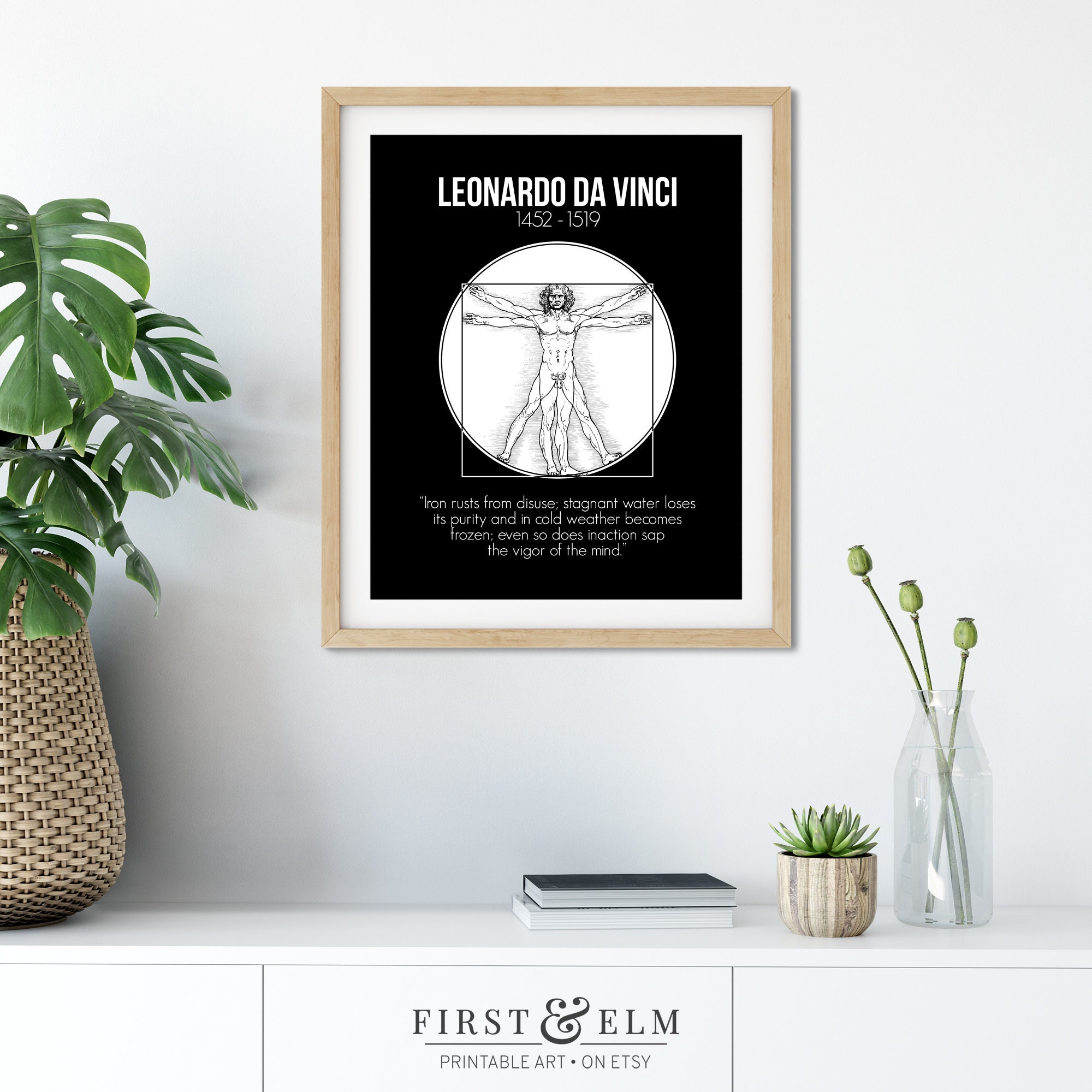 1art1 Leonardo Da Vinci Poster Homme De Vitruve, vers 1490 Affiche Encadrée avec Passe-Partout Élégant | Images Murales | dans Un Cadre Photo 40x30 cm
