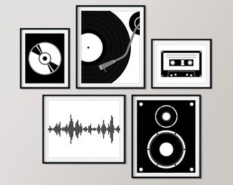 Music Lover Gallery Wall, Set of 5 Prints, Audiophile Gift Idea, Instant Download