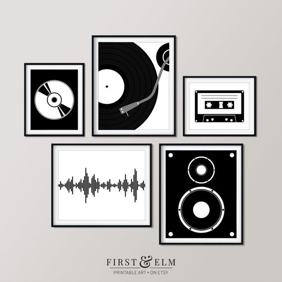 Music Lover Gallery Wall, Set of 5 Prints, Audiophile Gift Idea, Instant Download