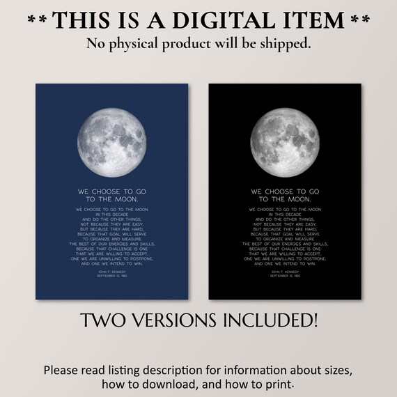 We Choose to Go to the Moon Print, Astronomy Quote, Outer Space