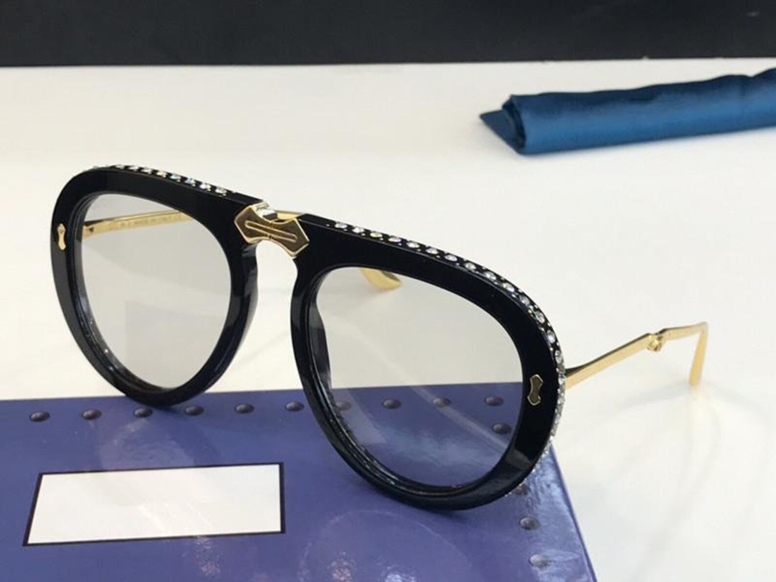 Gucci Sunglasses Glear Mirror Black Swarowski Crystals Aviator Etsy