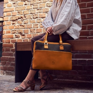 Mallette d'affaires en feutre de laine en cuir véritable pour ordinateur portable | Porte-documents fait main pour sac à bandoulière MacBook iPad | cadeau pour elle
