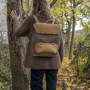 Backpack for woman in minimalistic style made with sustainable materials in color combinations - Mud / Mustards and Off-White / Beige