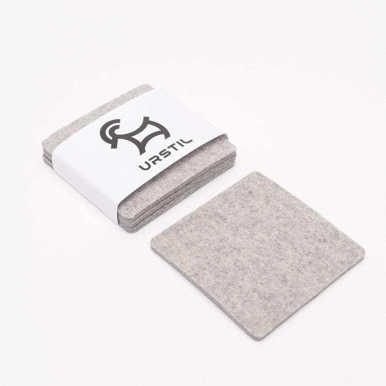 Bierfilz / Beer felt / felt coaster made of pure wool 5mm thick / multi-colors, square Gray