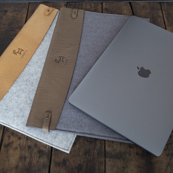 MacBook Pro 16 case / Laptop Hülle Sleeve Cover 16" / Laptoptasche aus 100% Wollfilz & pflanzlich gegerbtem italienischen Leder