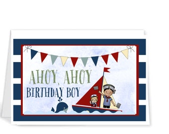 Birthday card, birthday boy, happy birthday, birthday, sailboat, printable, instant download, digital card,  greeting card