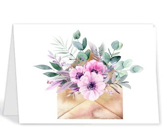 5x7  blank note card, note card, greeting card, instant download, printable, digital card, flowers,
