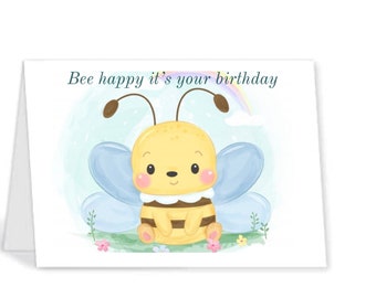 Happy birthday, happy birthday card, greeting card, kids birthday card, birthday, printable, instant download, digital card, bee,